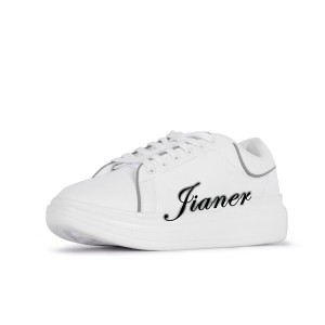 JIANER Wholesale Quality Custom Logo Cheap Women Men Zapatos Leather White Flat Casual Shoes Unisex